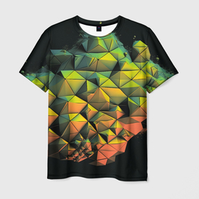 Мужская футболка 3D с принтом Зеленая кубическая абстракция в Курске, 100% полиэфир | прямой крой, круглый вырез горловины, длина до линии бедер | 