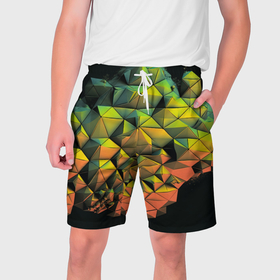 Мужские шорты 3D с принтом Зеленая кубическая абстракция ,  полиэстер 100% | прямой крой, два кармана без застежек по бокам. Мягкая трикотажная резинка на поясе, внутри которой широкие завязки. Длина чуть выше колен | 
