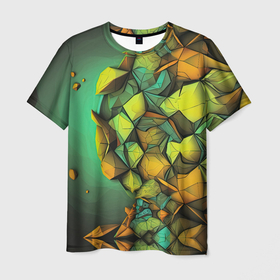 Мужская футболка 3D с принтом Зеленая  объемная абстракция в Кировске, 100% полиэфир | прямой крой, круглый вырез горловины, длина до линии бедер | Тематика изображения на принте: 