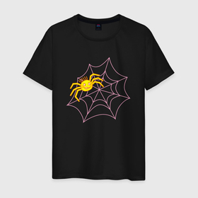 Мужская футболка хлопок с принтом Веселый паук и паутина: вечеринка на Хэллоуин в Тюмени, 100% хлопок | прямой крой, круглый вырез горловины, длина до линии бедер, слегка спущенное плечо. | Тематика изображения на принте: 