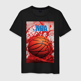 Мужская футболка хлопок с принтом Баскетбольный мяч nba в Курске, 100% хлопок | прямой крой, круглый вырез горловины, длина до линии бедер, слегка спущенное плечо. | 