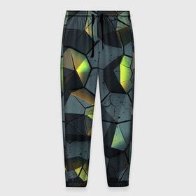 Мужские брюки 3D с принтом Черная текстура с зелеными камнями в Белгороде, 100% полиэстер | манжеты по низу, эластичный пояс регулируется шнурком, по бокам два кармана без застежек, внутренняя часть кармана из мелкой сетки | 