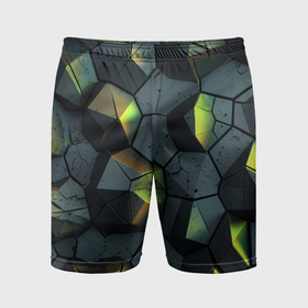 Мужские шорты спортивные с принтом Черная текстура с зелеными камнями в Белгороде,  |  | 