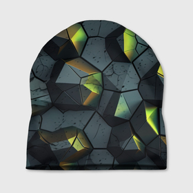 Шапка 3D с принтом Черная текстура с зелеными камнями в Кировске, 100% полиэстер | универсальный размер, печать по всей поверхности изделия | 