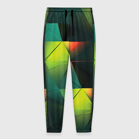 Мужские брюки 3D с принтом Геометрические зеленые фигуры в Кировске, 100% полиэстер | манжеты по низу, эластичный пояс регулируется шнурком, по бокам два кармана без застежек, внутренняя часть кармана из мелкой сетки | 