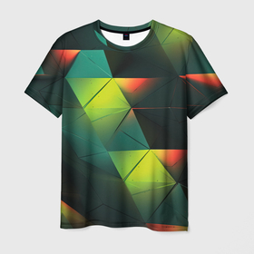 Мужская футболка 3D с принтом Геометрические зеленые фигуры в Петрозаводске, 100% полиэфир | прямой крой, круглый вырез горловины, длина до линии бедер | 