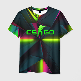 Мужская футболка 3D с принтом CS GO  green  neon , 100% полиэфир | прямой крой, круглый вырез горловины, длина до линии бедер | 