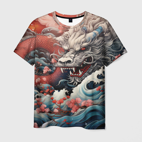 Мужская футболка 3D с принтом Морской дракон Irezumi в Белгороде, 100% полиэфир | прямой крой, круглый вырез горловины, длина до линии бедер | 