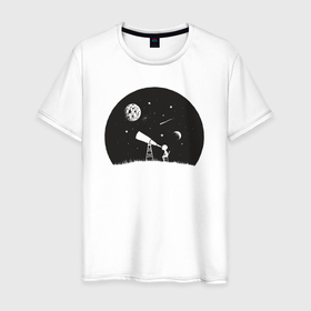 Мужская футболка хлопок с принтом Мечты о космосе в Новосибирске, 100% хлопок | прямой крой, круглый вырез горловины, длина до линии бедер, слегка спущенное плечо. | 