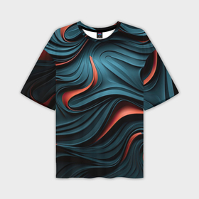 Мужская футболка oversize 3D с принтом Сине оранжевая абстрактная волна в Петрозаводске,  |  | Тематика изображения на принте: 