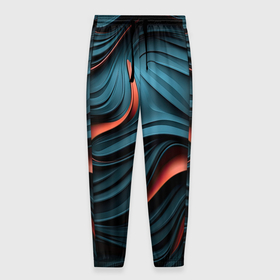 Мужские брюки 3D с принтом Сине оранжевая абстрактная волна в Петрозаводске, 100% полиэстер | манжеты по низу, эластичный пояс регулируется шнурком, по бокам два кармана без застежек, внутренняя часть кармана из мелкой сетки | Тематика изображения на принте: 