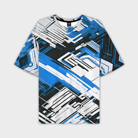 Мужская футболка oversize 3D с принтом Киберпанк агрессивные линии синие в Курске,  |  | 
