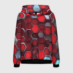 Мужская толстовка 3D с принтом Cyber hexagon red в Тюмени, 100% полиэстер | двухслойный капюшон со шнурком для регулировки, мягкие манжеты на рукавах и по низу толстовки, спереди карман-кенгуру с мягким внутренним слоем. | 