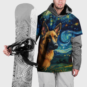 Накидка на куртку 3D с принтом Немецкая овчарка в стиле Ван Гога в Кировске, 100% полиэстер |  | 