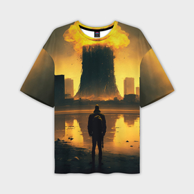 Мужская футболка oversize 3D с принтом Парень напротив взрыва в Кировске,  |  | 