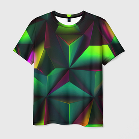 Мужская футболка 3D с принтом Зеленый калейдоскоп  абстракция , 100% полиэфир | прямой крой, круглый вырез горловины, длина до линии бедер | 