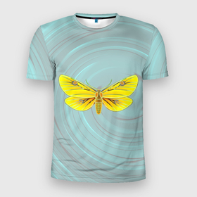 Мужская футболка 3D Slim с принтом Желтая бабочка медведица в Тюмени, 100% полиэстер с улучшенными характеристиками | приталенный силуэт, круглая горловина, широкие плечи, сужается к линии бедра | 