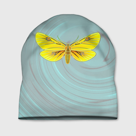 Шапка 3D с принтом Желтая бабочка медведица в Новосибирске, 100% полиэстер | универсальный размер, печать по всей поверхности изделия | 