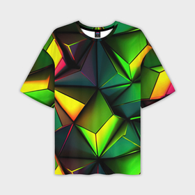 Мужская футболка oversize 3D с принтом Зеленые абстрактные  треугольники в Белгороде,  |  | 