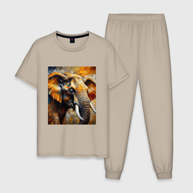 Мужская пижама хлопок с принтом Большой слон , 100% хлопок | брюки и футболка прямого кроя, без карманов, на брюках мягкая резинка на поясе и по низу штанин
 | 