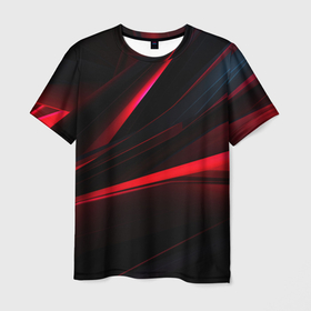 Мужская футболка 3D с принтом Red lighting black background в Белгороде, 100% полиэфир | прямой крой, круглый вырез горловины, длина до линии бедер | 