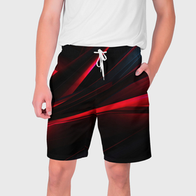 Мужские шорты 3D с принтом Red lighting black background в Екатеринбурге,  полиэстер 100% | прямой крой, два кармана без застежек по бокам. Мягкая трикотажная резинка на поясе, внутри которой широкие завязки. Длина чуть выше колен | Тематика изображения на принте: 