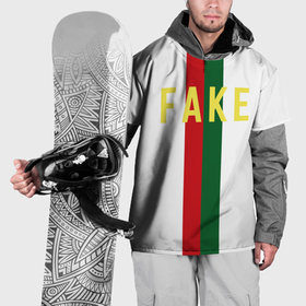 Накидка на куртку 3D с принтом зелёная и красная полосы с надписью Fake в Санкт-Петербурге, 100% полиэстер |  | Тематика изображения на принте: 