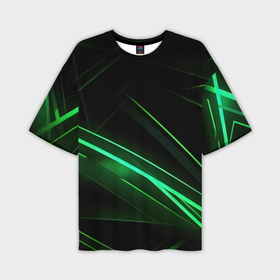 Мужская футболка oversize 3D с принтом Green lines  black backgrouns в Екатеринбурге,  |  | 