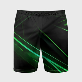 Мужские шорты спортивные с принтом Green lines  black backgrouns в Курске,  |  | Тематика изображения на принте: 