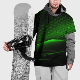 Накидка на куртку 3D с принтом Green  lines  black backgrouns в Курске, 100% полиэстер |  | 