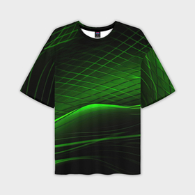 Мужская футболка oversize 3D с принтом Green  lines  black backgrouns в Екатеринбурге,  |  | 