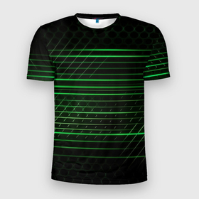 Мужская футболка 3D Slim с принтом Green abstract texture в Екатеринбурге, 100% полиэстер с улучшенными характеристиками | приталенный силуэт, круглая горловина, широкие плечи, сужается к линии бедра | 
