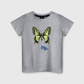 Детская футболка хлопок с принтом Бабочка махаон с раскрытыми крыльями в Новосибирске, 100% хлопок | круглый вырез горловины, полуприлегающий силуэт, длина до линии бедер | 