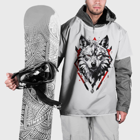 Накидка на куртку 3D с принтом Волк в геометрическом стиле с красными глазами в Белгороде, 100% полиэстер |  | 