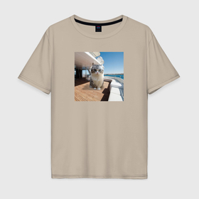 Мужская футболка хлопок Oversize с принтом Комару на яхте в Кировске, 100% хлопок | свободный крой, круглый ворот, “спинка” длиннее передней части | Тематика изображения на принте: 
