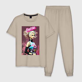 Мужская пижама хлопок с принтом Кукла Барби   нейросеть   фильм в Новосибирске, 100% хлопок | брюки и футболка прямого кроя, без карманов, на брюках мягкая резинка на поясе и по низу штанин
 | 