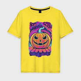 Мужская футболка хлопок Oversize с принтом тыква Хэллоуин в Курске, 100% хлопок | свободный крой, круглый ворот, “спинка” длиннее передней части | 