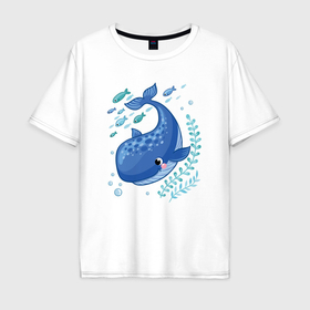Мужская футболка хлопок Oversize с принтом Blue whale в Белгороде, 100% хлопок | свободный крой, круглый ворот, “спинка” длиннее передней части | 
