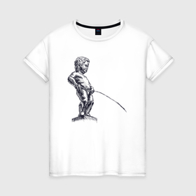 Женская футболка хлопок с принтом Писающий мальчик в Новосибирске, 100% хлопок | прямой крой, круглый вырез горловины, длина до линии бедер, слегка спущенное плечо | 