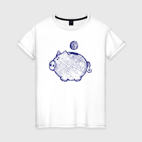 Женская футболка хлопок с принтом Свинка копилка в Белгороде, 100% хлопок | прямой крой, круглый вырез горловины, длина до линии бедер, слегка спущенное плечо | 