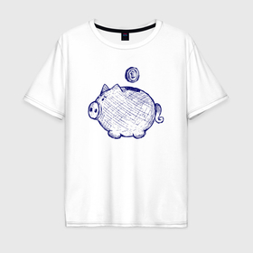 Мужская футболка хлопок Oversize с принтом Свинка копилка в Санкт-Петербурге, 100% хлопок | свободный крой, круглый ворот, “спинка” длиннее передней части | 