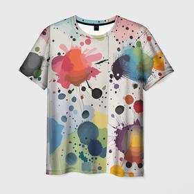 Мужская футболка 3D с принтом Colorful blots   vogue   abstraction , 100% полиэфир | прямой крой, круглый вырез горловины, длина до линии бедер | 