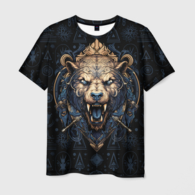 Мужская футболка 3D с принтом Медведь викингов в Петрозаводске, 100% полиэфир | прямой крой, круглый вырез горловины, длина до линии бедер | 