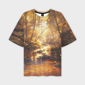 Мужская футболка oversize 3D с принтом Осенний ручей в Курске,  |  | 
