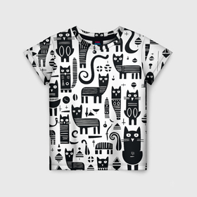 Детская футболка 3D с принтом Кошки абстрактный узор в Санкт-Петербурге, 100% гипоаллергенный полиэфир | прямой крой, круглый вырез горловины, длина до линии бедер, чуть спущенное плечо, ткань немного тянется | Тематика изображения на принте: 