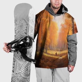 Накидка на куртку 3D с принтом Осень в березовой роще в Тюмени, 100% полиэстер |  | Тематика изображения на принте: 