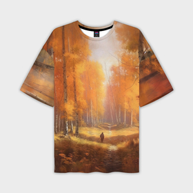 Мужская футболка oversize 3D с принтом Осень в березовой роще в Тюмени,  |  | Тематика изображения на принте: 