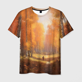 Мужская футболка 3D с принтом Осень в березовой роще в Курске, 100% полиэфир | прямой крой, круглый вырез горловины, длина до линии бедер | 