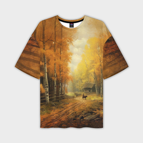 Мужская футболка oversize 3D с принтом Осень в деревне ,  |  | 