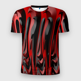 Мужская футболка 3D Slim с принтом Пластик красно черный в Курске, 100% полиэстер с улучшенными характеристиками | приталенный силуэт, круглая горловина, широкие плечи, сужается к линии бедра | 